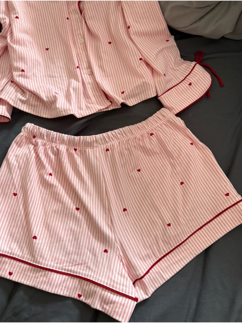 Auden Pink Striped Pajama Set with Red Heart Accents & shorts - Picture 13 of 15